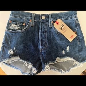 Levi 501 high waist shorts with raw hem